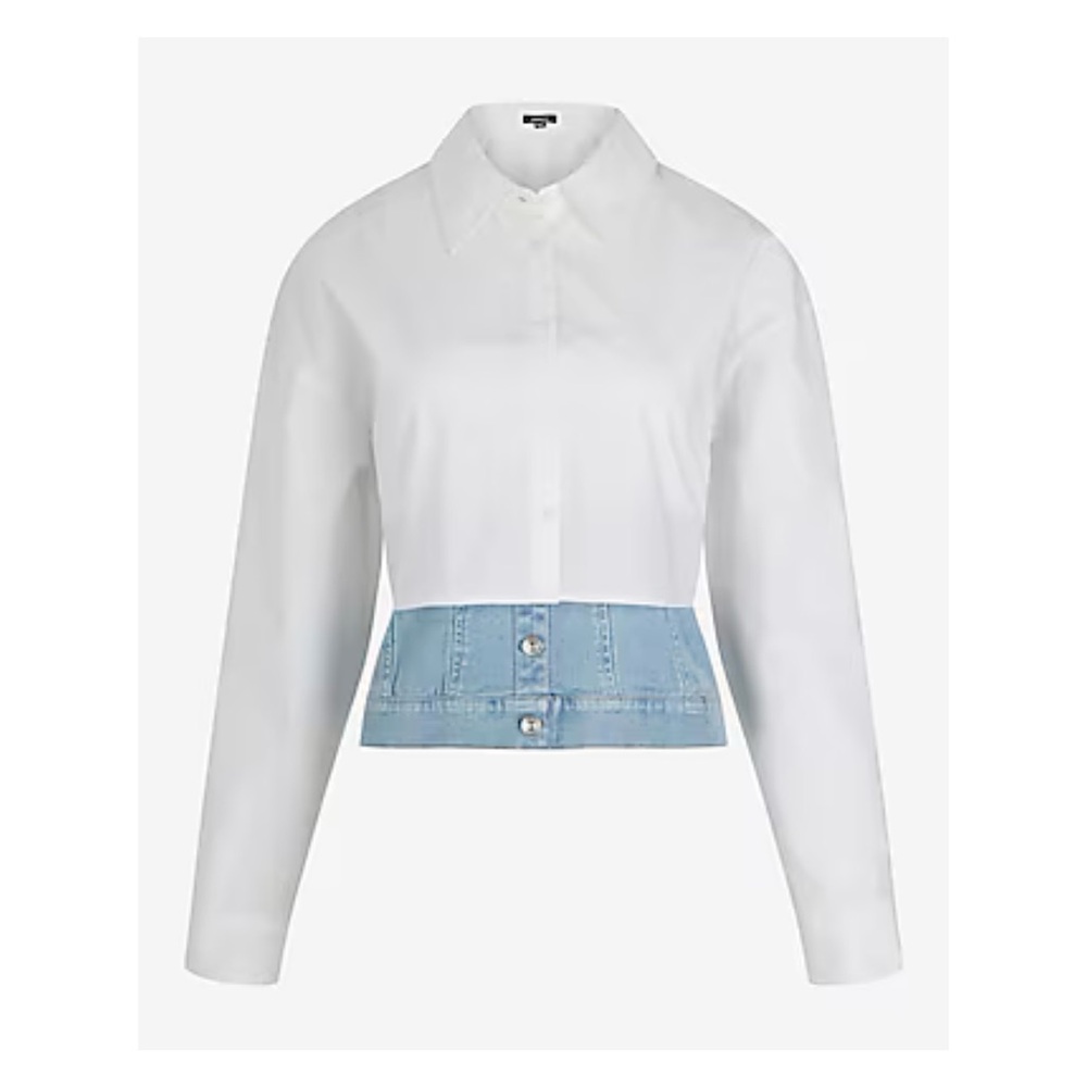 Express White and Blue Boxy Crop Top